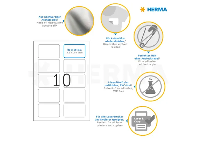 HERMA 4514 Naambadge textieletiketten A4 80x50mm Wit 200 stuks