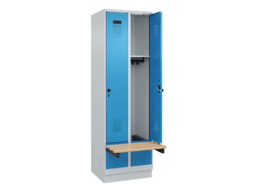 locker met bank,HxBxD 1950x600x815mm,2vak,vak B 300mm,draaigrendel
