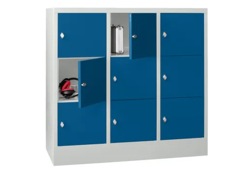lockerkast,HxBxD 1187x1200x500mm,3x3vakken,RAL7035,front RAL5010