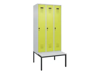 locker met bank,HxBxD 2120x900x815mm,3vak,vak B 300mm,draaigrendel - 2