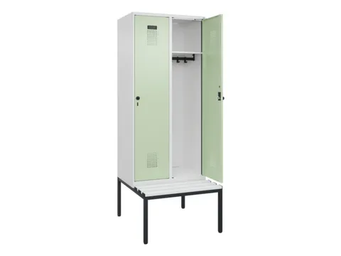 locker met bank,HxBxD 2120x800x815mm,2vak,vak B 400mm,draaigrendel