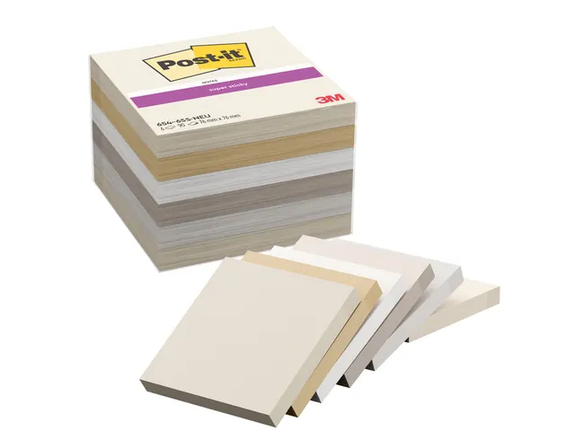 Memoblok Post-it 654 Super Sticky 76x76mm Neutral 6 stuks