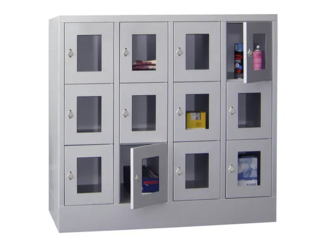 lockerkast,HxBxD 1187x1200x500mm,4x3vakken,RAL7035,front RAL5010