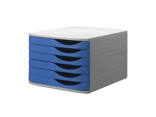 Module de classement 6 tiroirs fermés gris clair/bleu