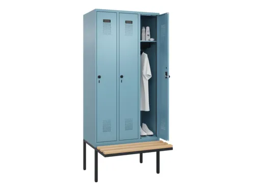 locker met bank,HxBxD 2120x900x815mm,3vak,vak B 300mm,draaigrendel