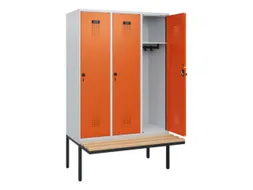 locker met bank,HxBxD 1950x1200x815mm,3vak,vak B 400mm,draaigrendel