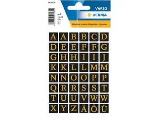 Etiket Herma 4130 13x13mm Letters A-Z Goud op Zwart - 1