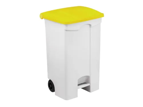 Contitop,mobiele afvalbak met pedaal 90L wit/geel/VE:3