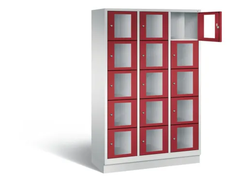 Lockerkast 1800x1200x500mm 3x5 vakken Cilinderslot, Sokkel, RAL3003