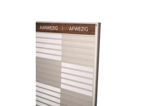 Menoor In-Uit bord 20 namen Aluminium Aanwezig/Afwezig donker Houtlook