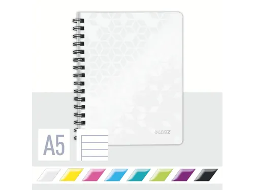 Notitieboek Leitz WOW A5 lijn spiraal PP wit