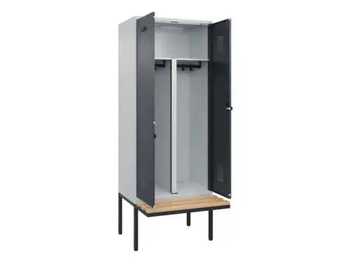 PBM-locker met bank,HxBxD 2120x800x815mm,2vak,vak B 400mm,draaigrendel