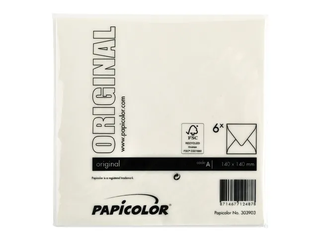 Envelop Papicolor 140x140mm Anjerwit gegomd pak à 6 stuks