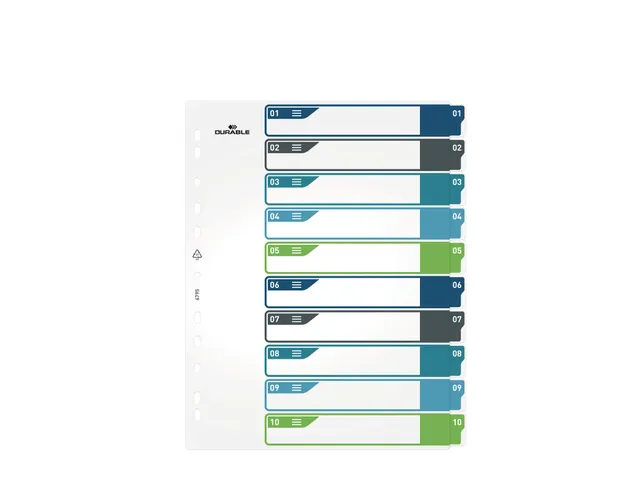 Tabbladen A4+ 10-delig met voorblad nummer 1-10 PP personaliseerbaar