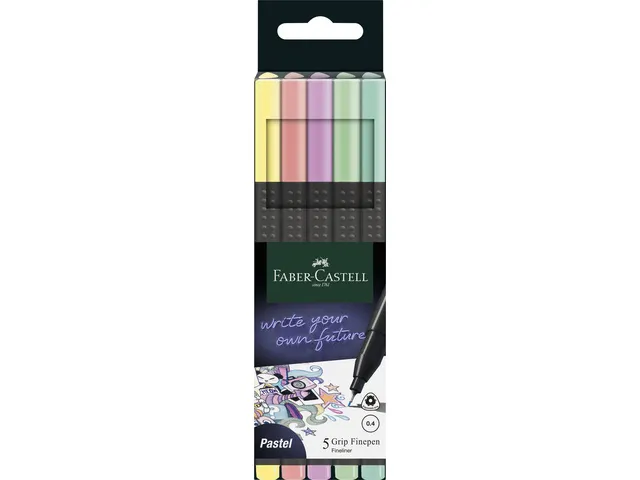 Fineliner Faber-Castell Grip 0,4mm etui 5 stuks pastel assorti