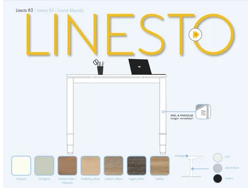 Bureau Linesto N3 hoogte instelbaar 180x80cm Lichtgrijs, poot Wit