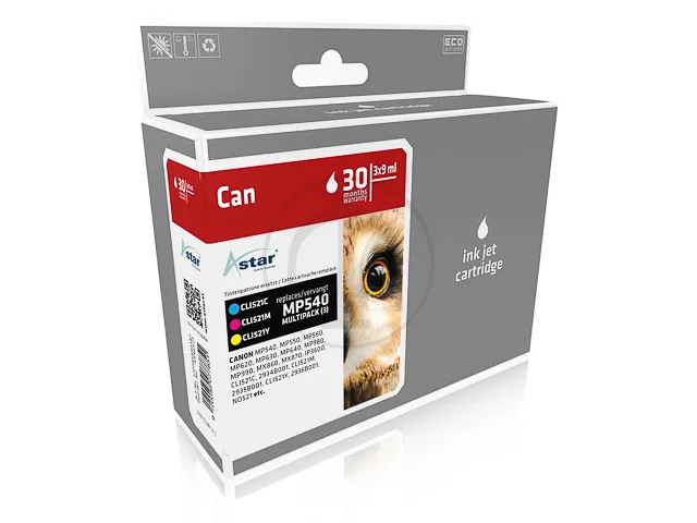 As46522 Astar Canon Cli521 Mp Inkt Cmy Rebuilt Chip 3-Pack