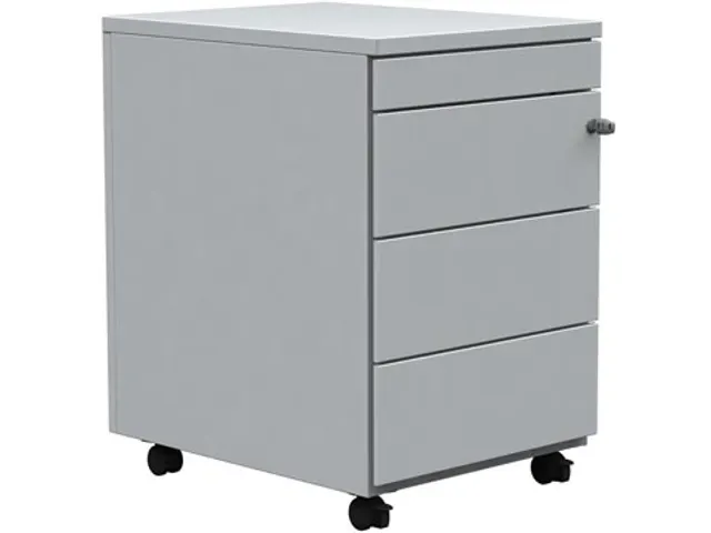 Caisson mobile, 3 tiroirs + tirette plumier, aluminium