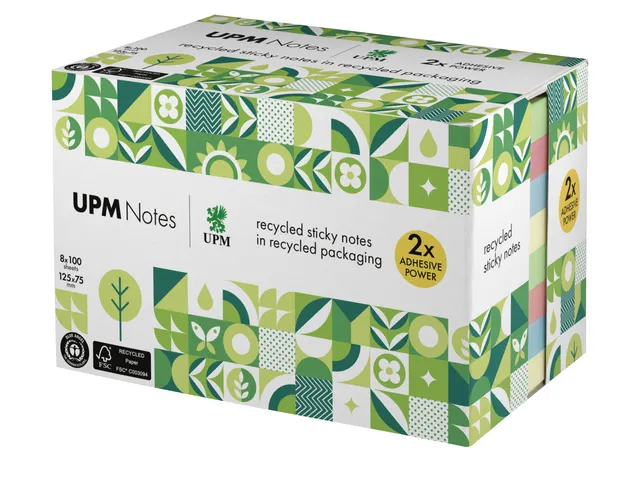 Sticky notes UPM recyclées 125 x 75 mm assorties pastel bloc de 100 f