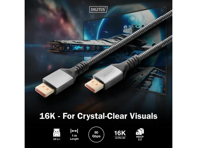 Premium DisplayPort-aansluitkabel type DP M/M 1m UHD 8K, DP 2.1, zwart