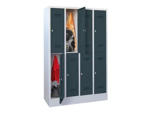 dubbeldekse locker,HxBxD 1850x1200x500mm,4x2vak.,RAL7035,front RAL7016