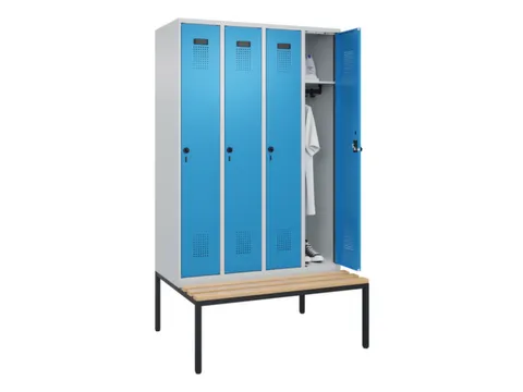 locker met bank,HxBxD 2120x1200x815mm,4vak,vak B 300mm,draaigrendel
