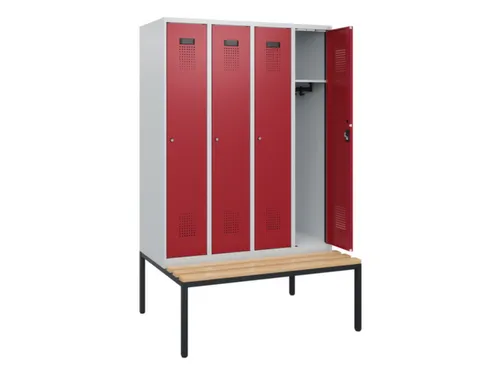 locker met bank,HxBxD 1950x1200x815mm,4vak,vak B 300mm,cilinderslot