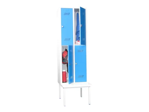 Garderobekast 2150x630x800mm 2x2 Vakken Zitbank Ral7035 Front Ral7016
