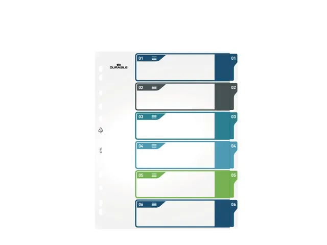 Tabbladen A4+ 6-delig met voorblad genummerd 1-6 PP personaliseerbaar