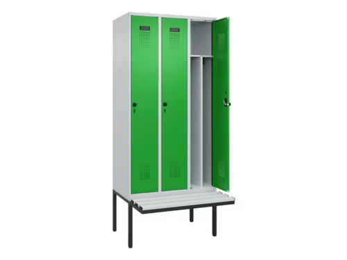 locker met bank,voor scheiding van kleding,HxBxD 2120x900x815mm,3vak