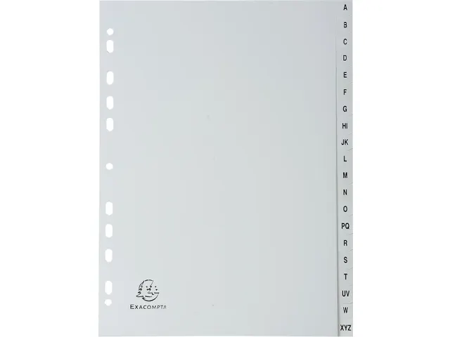 intercalaires pour ft A4, en PP, de A à Z, 20 onglets, gris