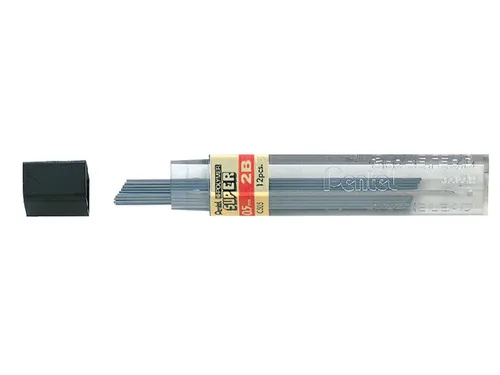 Potloodstift Pentel 2B 0.5mm zwart koker à 12 stuks
