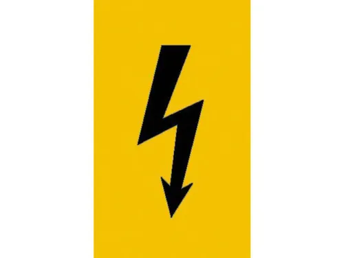 waarschuwingsbord,v. binnen/buiten,Spanningsteken,PVC,geel/zwart