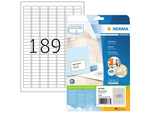 HERMA 4333 Premium etiketten A4 25,4x10mm Wit 4725 stuks