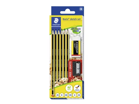 Potlood Staedtler Noris HB blister à 6 stuks met gum en gratis slijpe