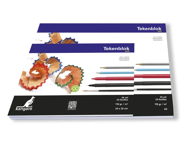 Tekenblok Kangaro A4+ (24x32cm) 110 gram 24 vel wit