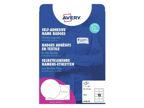 Naambadge etiket Avery J4785-20 80x50mm Inkjet 200 stuks