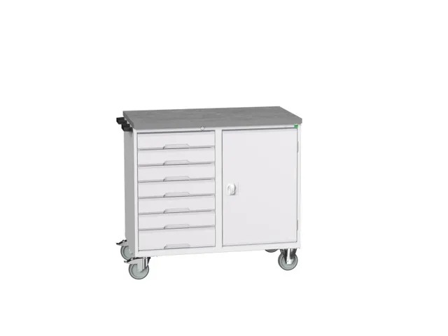 montagetafel 980x1300x600mm linoleumblad 7 laden kast front RAL7035