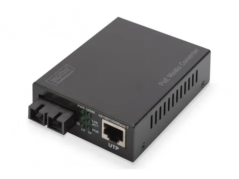 Gigabit Ethernet PoE+ Media Converter RJ45/SC SM PSE tot 20 km
