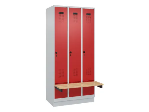 locker met bank,HxBxD 1950x900x815mm,3vak,vak B 300mm,draaigrendel