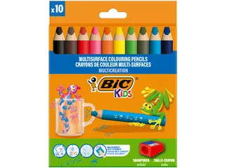 Kleurpotloden BicKids Multi Surface + puntenslijper assorti 10 stuks - 1