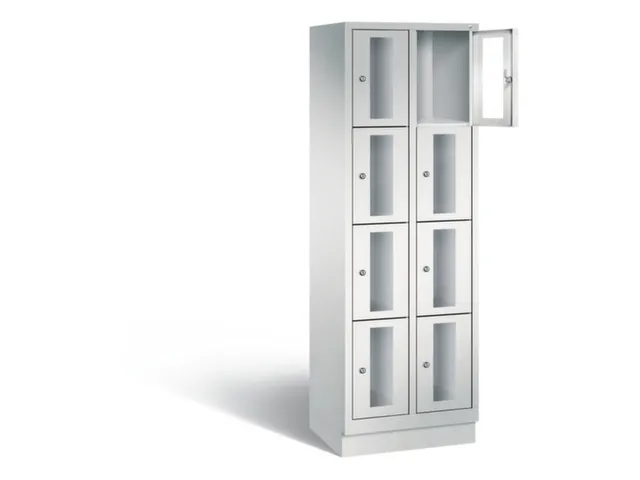 Lockerkast 1800x610x500mm 2x4 vakken Cilinderslot, Sokkel, RAL7035