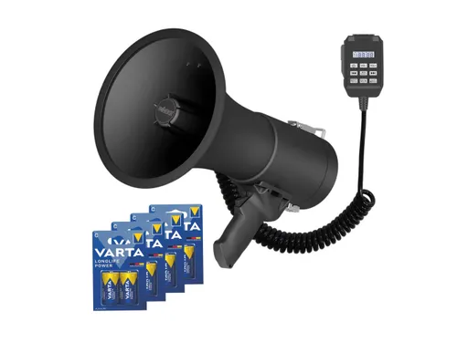 Krachtige 50 W megafoon met ingebouwde sirene Set