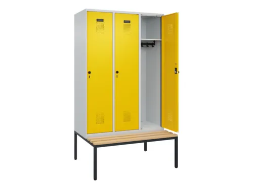 locker met bank,HxBxD 2120x1200x815mm,3vak,vak B 400mm,draaigrendel