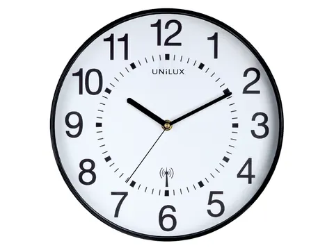 Wandklok Unilux Wave radio controlled Ø30cm zwart/wit cijfers