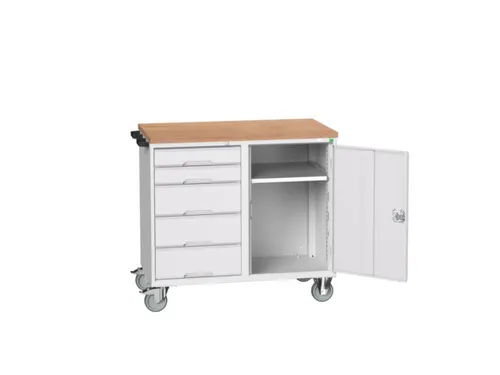 montagetafel 980x1050x600mm multiplexblad 5 laden kast front RAL7035
