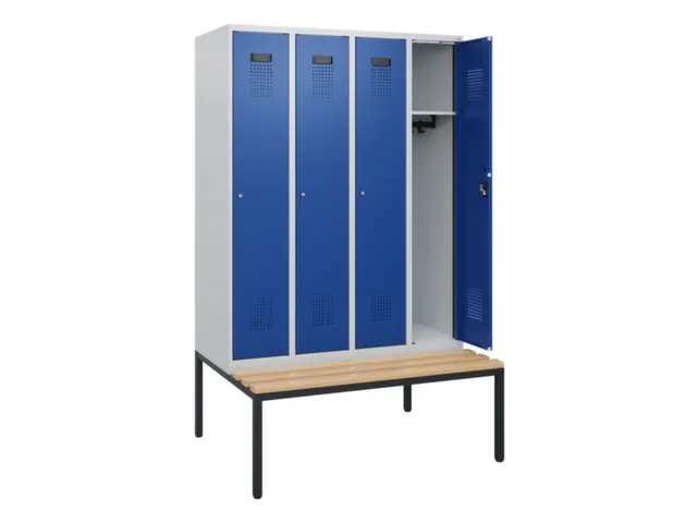 locker met bank,HxBxD 1950x1200x815mm,4vak,vak B 300mm,cilinderslot