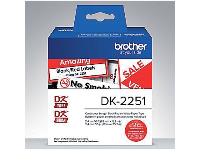 Etiket Brother DK-22251 62mm 15-meter zwart/rood | LabelprinterEtiketten.nl