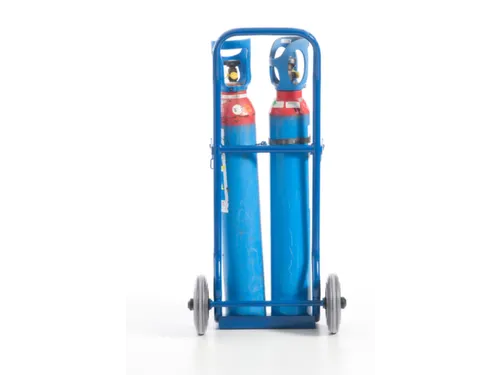Flessenkar,draagverm. 100kg,2x10l fles,m. ketting,RAL5010,TPE-banden