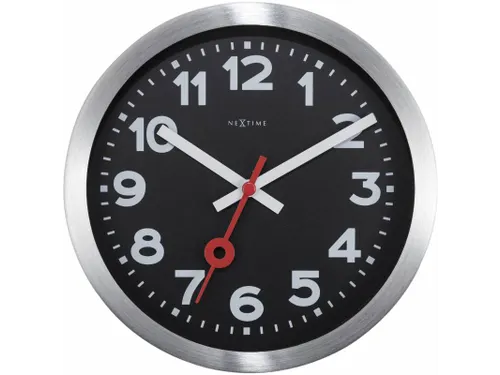 Wandklok NeXtime 'Station' Ø19cm, geborsteld aluminium zwart
